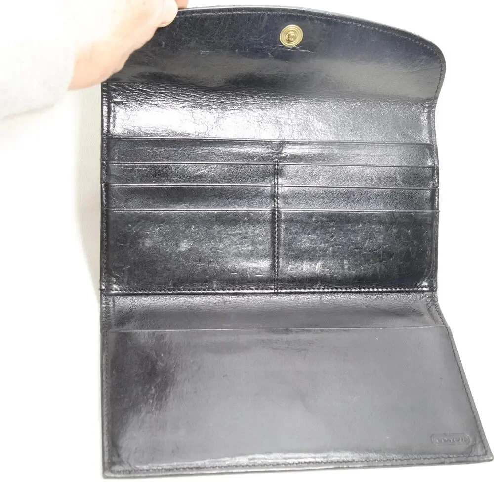 Vintage Coach Clutch Wallet Black Leather Envelope Trifold ID Cards Coin Sleek